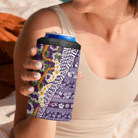 Hawaiian Plumeria Lei 4 in 1 Can Cooler Tumbler Kakau Motifs and Palaka Half Style Purple Color LT03 - Polynesian Pride