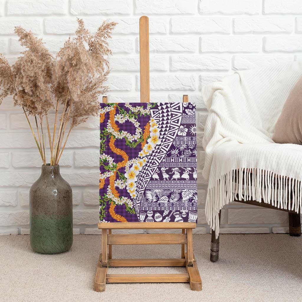 Hawaiian Plumeria Lei Canvas Wall Art Kakau Motifs and Palaka Half Style Purple Color - Polynesian Pride