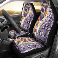 Hawaiian Plumeria Lei Car Seat Cover Kakau Motifs and Palaka Half Style Purple Color LT03 - Polynesian Pride