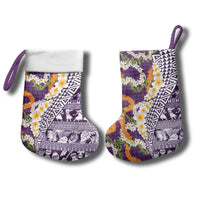Hawaiian Plumeria Lei Christmas Stocking Kakau Motifs and Palaka Half Style Purple Color - Polynesian Pride