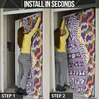 Hawaiian Plumeria Lei Door Cover Kakau Motifs and Palaka Half Style Purple Color LT03 - Polynesian Pride