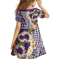 Hawaiian Plumeria Lei Family Matching Off Shoulder Maxi Dress and Hawaiian Shirt Kakau Motifs and Palaka Half Style Purple Color LT03 - Polynesian Pride