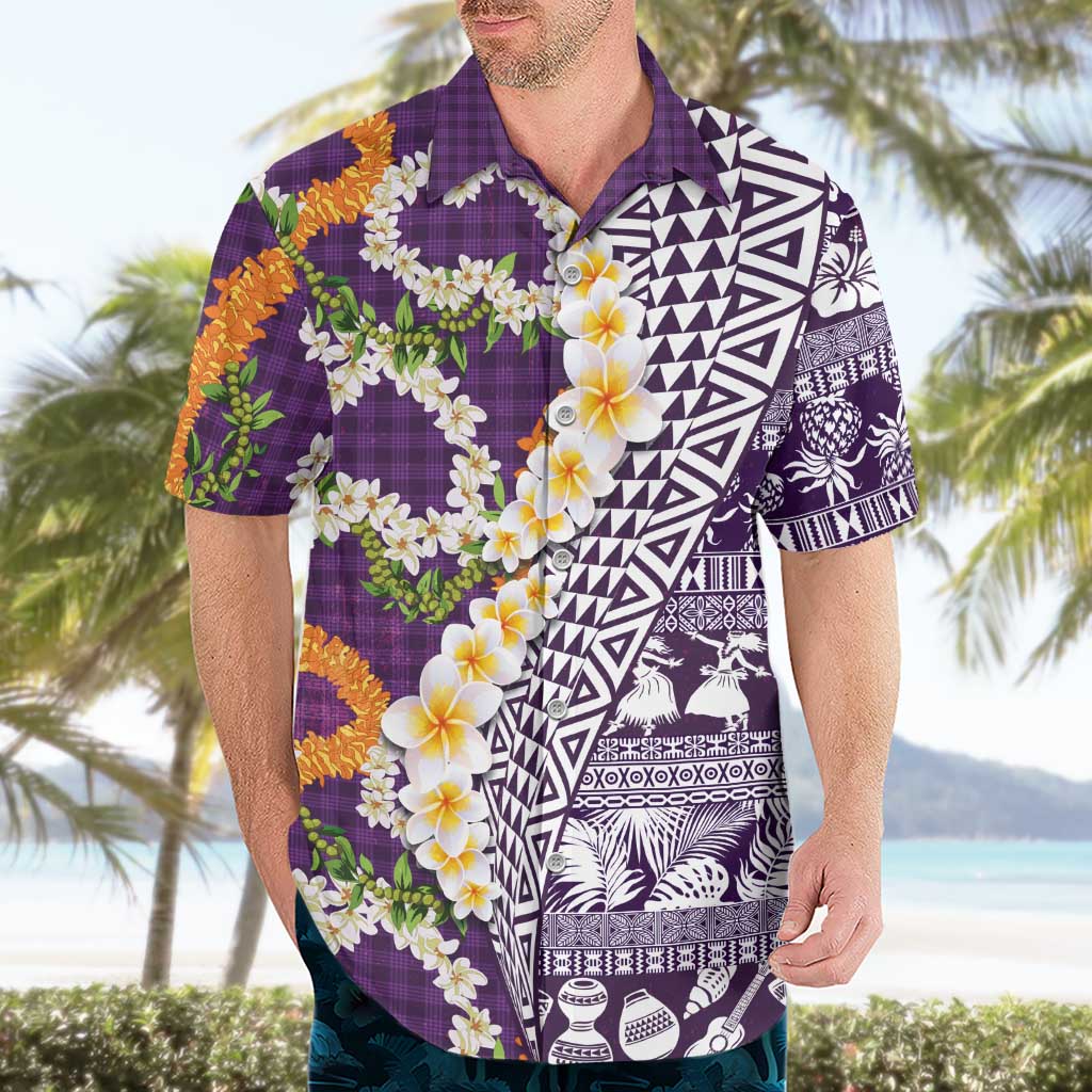 Hawaiian Plumeria Lei Hawaiian Shirt Kakau Motifs and Palaka Half Style Purple Color LT03 - Polynesian Pride