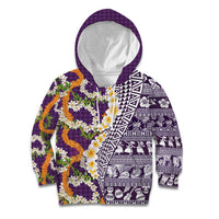Hawaiian Plumeria Lei Kid Hoodie Kakau Motifs and Palaka Half Style Purple Color LT03 Hoodie Purple - Polynesian Pride