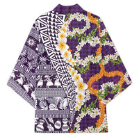 Hawaiian Plumeria Lei Kimono Kakau Motifs and Palaka Half Style Purple Color LT03 - Polynesian Pride