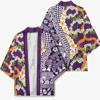 Hawaiian Plumeria Lei Kimono Kakau Motifs and Palaka Half Style Purple Color LT03 - Polynesian Pride