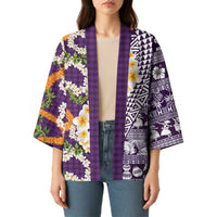 Hawaiian Plumeria Lei Kimono Kakau Motifs and Palaka Half Style Purple Color LT03 - Polynesian Pride