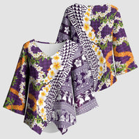 Hawaiian Plumeria Lei Kimono Sleeve Blouse Kakau Motifs and Palaka Half Style Purple Color LT03 - Polynesian Pride