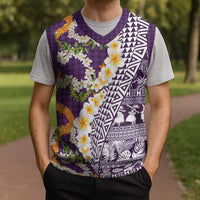Hawaiian Plumeria Lei Christmas Knitted V-Neck Vest Kakau Motifs and Palaka Half Style Purple Color LT03 - Polynesian Pride