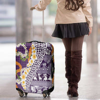 Hawaiian Plumeria Lei Luggage Cover Kakau Motifs and Palaka Half Style Purple Color LT03 - Polynesian Pride