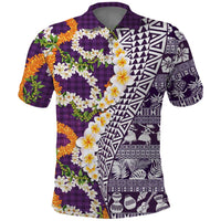 Hawaiian Plumeria Lei Polo Shirt Kakau Motifs and Palaka Half Style Purple Color LT03 Purple - Polynesian Pride