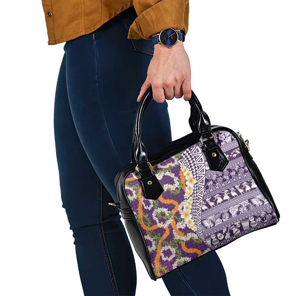 Hawaiian Plumeria Lei Shoulder Handbag Kakau Motifs and Palaka Half Style Purple Color - Polynesian Pride