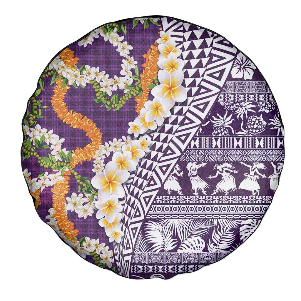 Hawaiian Plumeria Lei Spare Tire Cover Kakau Motifs and Palaka Half Style Purple Color LT03 - Polynesian Pride