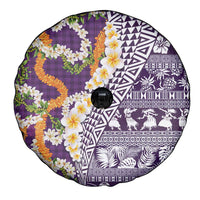 Hawaiian Plumeria Lei Spare Tire Cover Kakau Motifs and Palaka Half Style Purple Color LT03 - Polynesian Pride