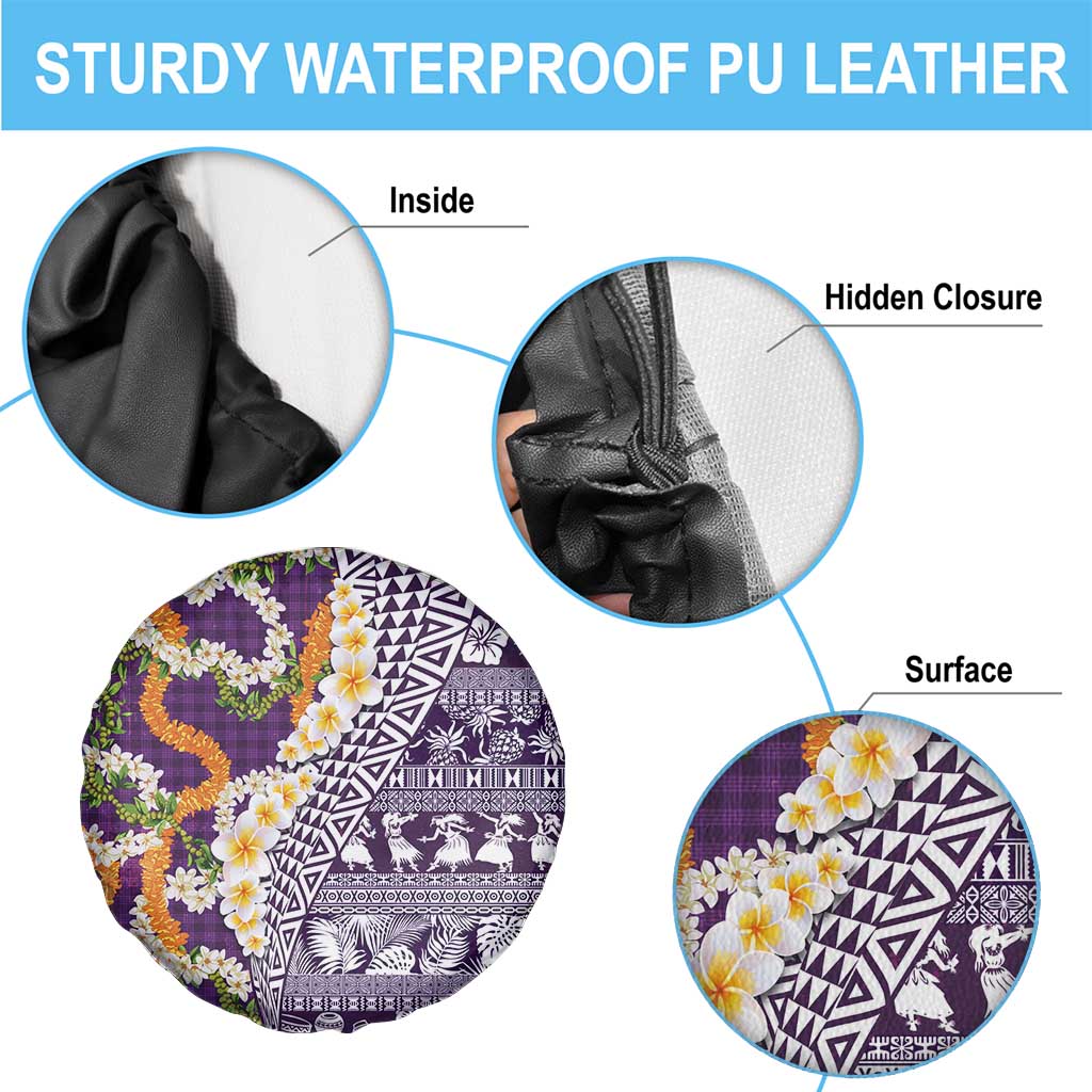 Hawaiian Plumeria Lei Spare Tire Cover Kakau Motifs and Palaka Half Style Purple Color LT03 - Polynesian Pride