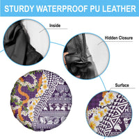 Hawaiian Plumeria Lei Spare Tire Cover Kakau Motifs and Palaka Half Style Purple Color LT03 - Polynesian Pride
