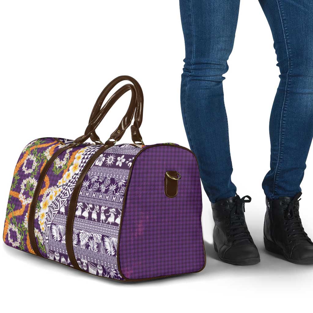 Hawaiian Plumeria Lei Travel Bag Kakau Motifs and Palaka Half Style Purple Color - Polynesian Pride