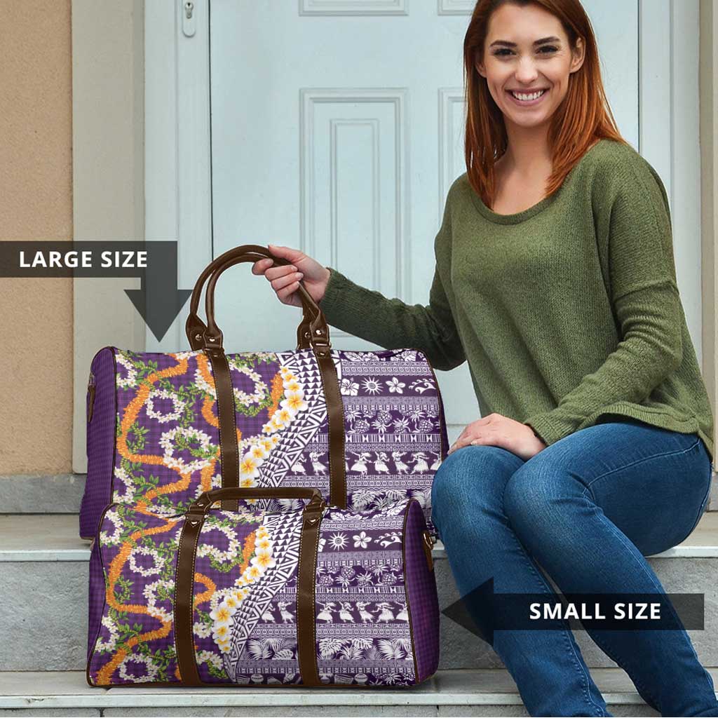 Hawaiian Plumeria Lei Travel Bag Kakau Motifs and Palaka Half Style Purple Color - Polynesian Pride