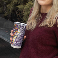 Hawaiian Plumeria Lei Tumbler Cup Kakau Motifs and Palaka Half Style Purple Color - Polynesian Pride