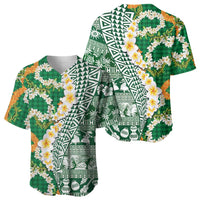 Hawaiian Plumeria Lei Baseball Jersey Kakau Motifs and Palaka Half Style Green Color - Polynesian Pride