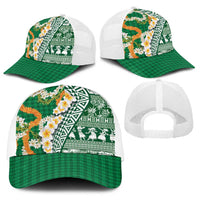 Hawaiian Plumeria Lei Baseball Net Cap Kakau Motifs and Palaka Half Style Green Color - Polynesian Pride