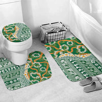 Hawaiian Plumeria Lei Bathroom Set Kakau Motifs and Palaka Half Style Green Color - Polynesian Pride