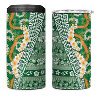 Hawaiian Plumeria Lei 4 in 1 Can Cooler Tumbler Kakau Motifs and Palaka Half Style Green Color LT03 One Size: 16 oz Green - Polynesian Pride