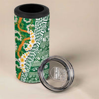 Hawaiian Plumeria Lei 4 in 1 Can Cooler Tumbler Kakau Motifs and Palaka Half Style Green Color LT03 - Polynesian Pride
