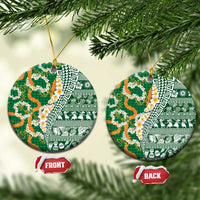 Hawaiian Plumeria Lei Ceramic Ornament Kakau Motifs and Palaka Half Style Green Color - Polynesian Pride
