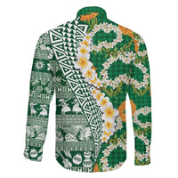 Hawaiian Plumeria Lei Family Matching Mermaid Dress and Hawaiian Shirt Kakau Motifs and Palaka Half Style Green Color LT03 - Polynesian Pride
