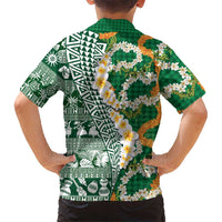 Hawaiian Plumeria Lei Family Matching Summer Maxi Dress and Hawaiian Shirt Kakau Motifs and Palaka Half Style Green Color LT03 - Polynesian Pride