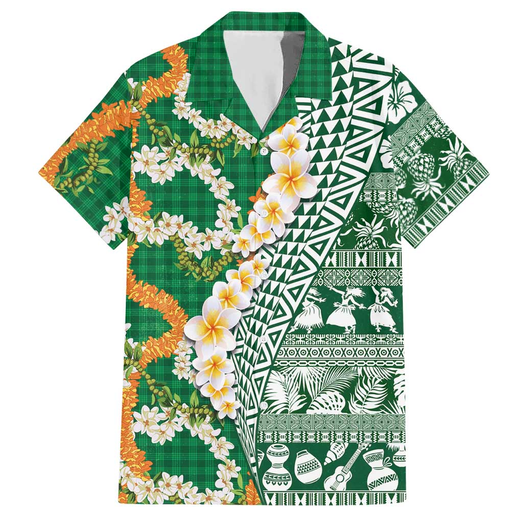 Hawaiian Plumeria Lei Hawaiian Shirt Kakau Motifs and Palaka Half Style Green Color - Polynesian Pride