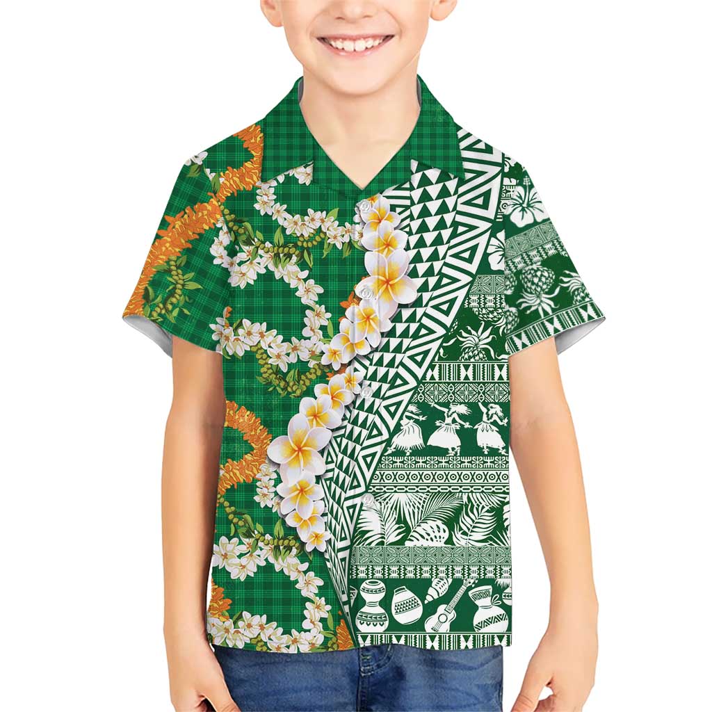Hawaiian Plumeria Lei Hawaiian Shirt Kakau Motifs and Palaka Half Style Green Color - Polynesian Pride