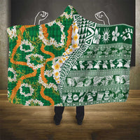Hawaiian Plumeria Lei Hooded Blanket Kakau Motifs and Palaka Half Style Green Color LT03 - Polynesian Pride