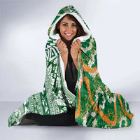 Hawaiian Plumeria Lei Hooded Blanket Kakau Motifs and Palaka Half Style Green Color LT03 - Polynesian Pride