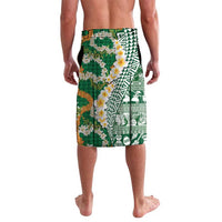Hawaiian Plumeria Lei Lavalava Kakau Motifs and Palaka Half Style Green Color - Polynesian Pride