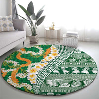 Hawaiian Plumeria Lei Round Carpet Kakau Motifs and Palaka Half Style Green Color LT03 - Polynesian Pride