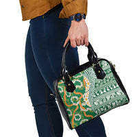 Hawaiian Plumeria Lei Shoulder Handbag Kakau Motifs and Palaka Half Style Green Color - Polynesian Pride