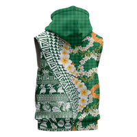 Hawaiian Plumeria Lei Sleeveless Hoodie Kakau Motifs and Palaka Half Style Green Color LT03 - Polynesian Pride