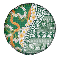 Hawaiian Plumeria Lei Spare Tire Cover Kakau Motifs and Palaka Half Style Green Color LT03 - Polynesian Pride