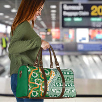 Hawaiian Plumeria Lei Travel Bag Kakau Motifs and Palaka Half Style Green Color - Polynesian Pride
