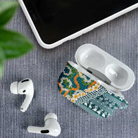 Hawaiian Plumeria Lei AirPods Case Kakau Motifs and Palaka Half Style Turquoise Color - Polynesian Pride