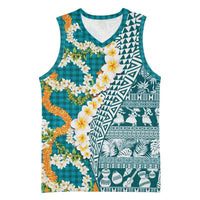 Hawaiian Plumeria Lei Basketball Jersey Kakau Motifs and Palaka Half Style Turquoise Color LT03 Unisex Turquoise - Polynesian Pride