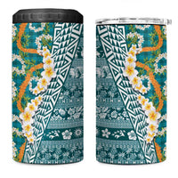 Hawaiian Plumeria Lei 4 in 1 Can Cooler Tumbler Kakau Motifs and Palaka Half Style Turquoise Color LT03 One Size: 16 oz Turquoise - Polynesian Pride