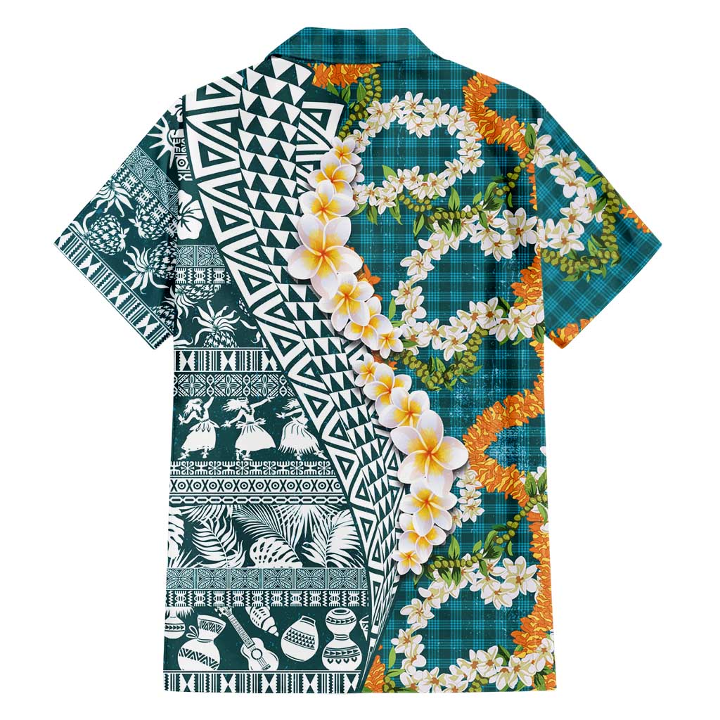 Hawaiian Plumeria Lei Family Matching Mermaid Dress and Hawaiian Shirt Kakau Motifs and Palaka Half Style Turquoise Color LT03 - Polynesian Pride