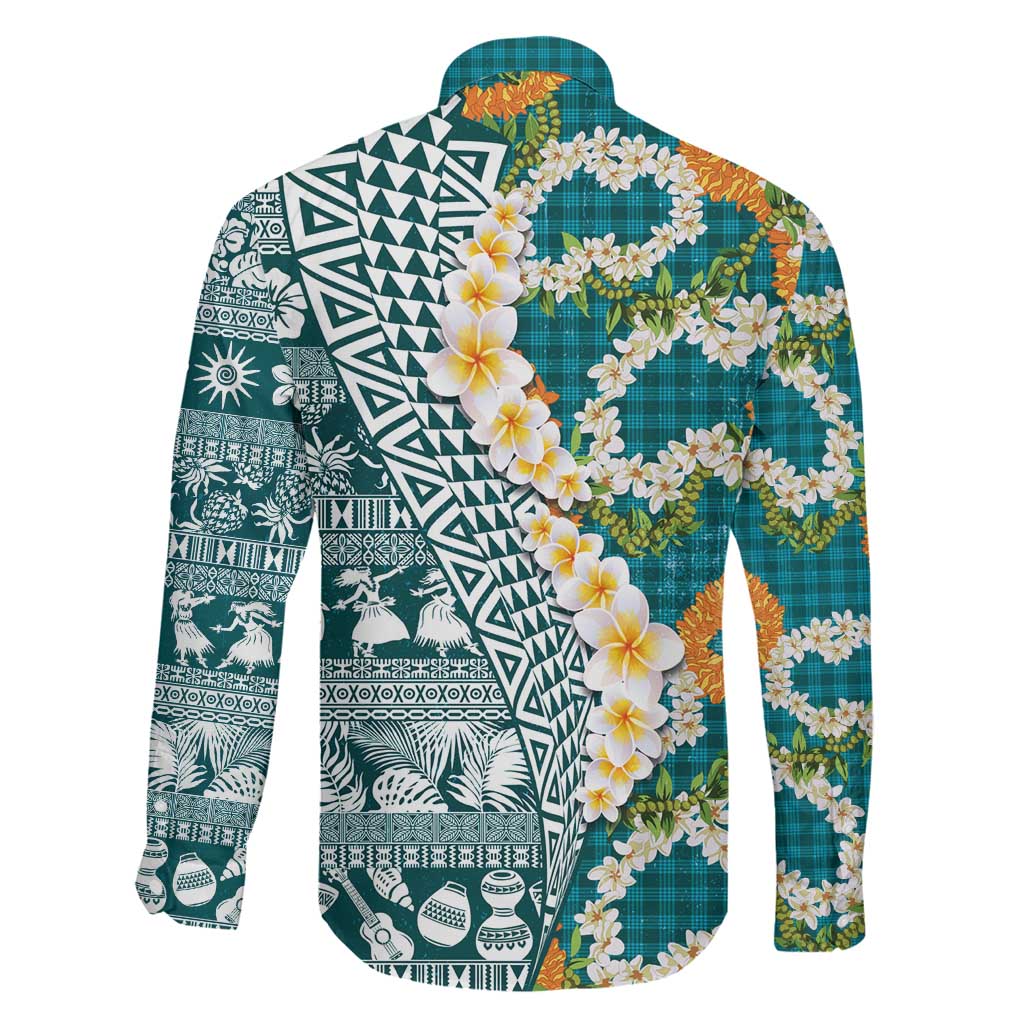 Hawaiian Plumeria Lei Family Matching Mermaid Dress and Hawaiian Shirt Kakau Motifs and Palaka Half Style Turquoise Color LT03 - Polynesian Pride