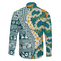 Hawaiian Plumeria Lei Family Matching Puletasi and Hawaiian Shirt Kakau Motifs and Palaka Half Style Turquoise Color LT03 - Polynesian Pride