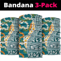 Hawaiian Plumeria Lei Neck Gaiter Kakau Motifs and Palaka Half Style Turquoise Color - Polynesian Pride