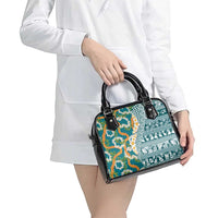 Hawaiian Plumeria Lei Shoulder Handbag Kakau Motifs and Palaka Half Style Turquoise Color - Polynesian Pride