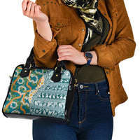 Hawaiian Plumeria Lei Shoulder Handbag Kakau Motifs and Palaka Half Style Turquoise Color - Polynesian Pride